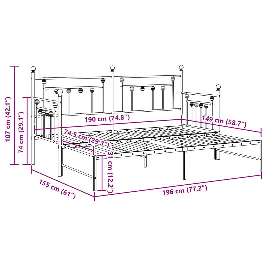 Κρεβάτι Daybed vidaXL 75x190 cm από Ατσάλι σε Λευκό