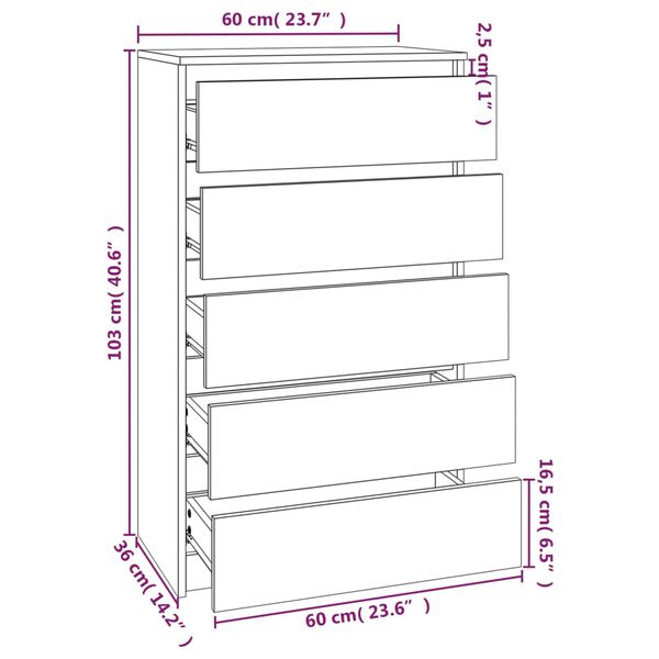 vidaXL Συρταριέρα Sonoma Δρυς 60x36x103 εκ. από Επεξεργασμένο Ξύλο