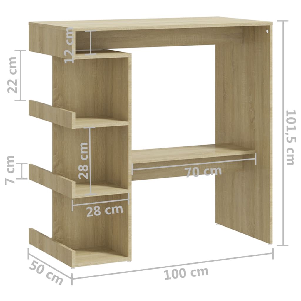 vidaXL Τραπέζι Μπαρ με Ράφια Sonoma Δρυς 100x50x101,5 εκ. Επεξ. Ξύλο