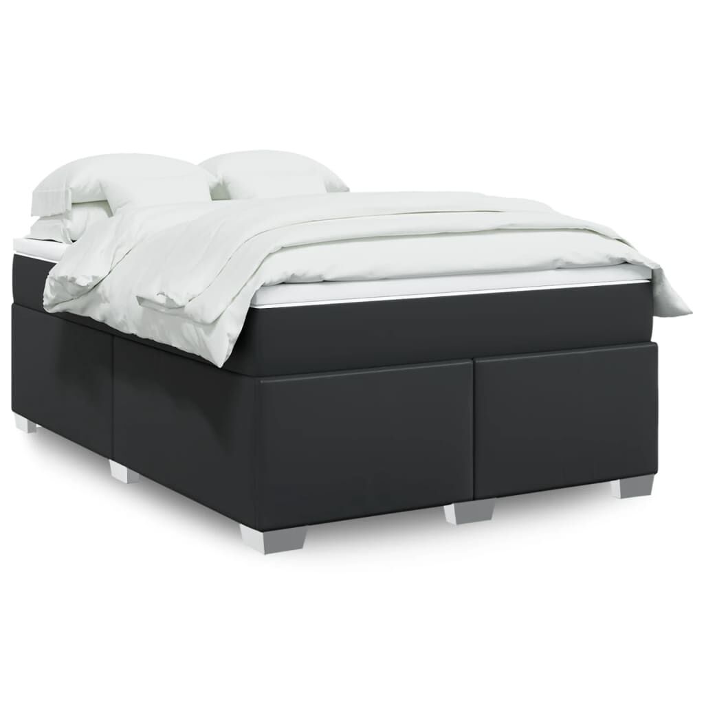 vidaXL Κρεβάτι Boxspring με Στρώμα Μαύρο 160x200εκ.από Συνθετικό Δέρμα