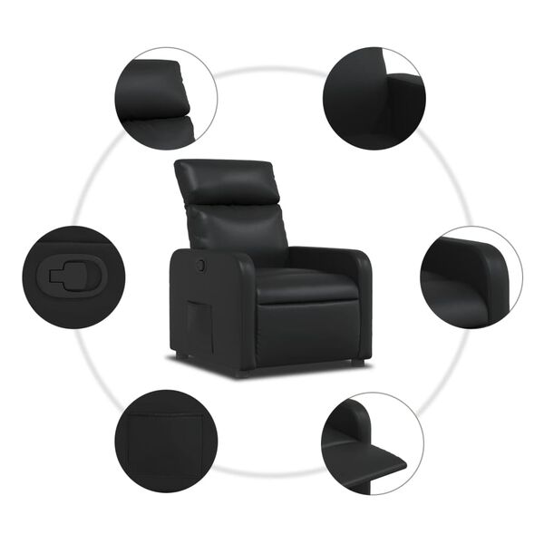 vidaXL Πολυθρόνα Ανακλινόμενη Μαύρη από Συνθετικό Δέρμα