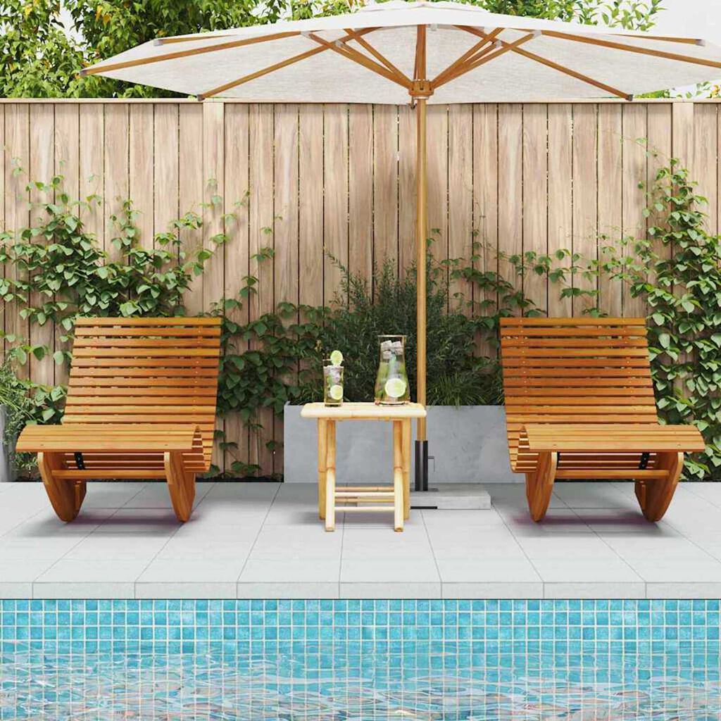 vidaXL Ξαπλώστρες με Κούνια 2 pcs Καφέ 154 x 60 x 74 εκ
