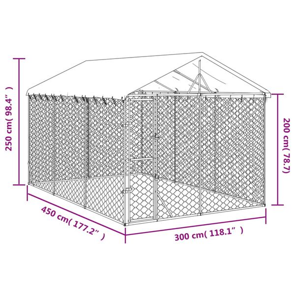vidaXL Κλουβί Σκύλου Εξ. Χώρου με Οροφή Ασημί 3x4,5x2,5 μ Γαλβ. Ατσάλι