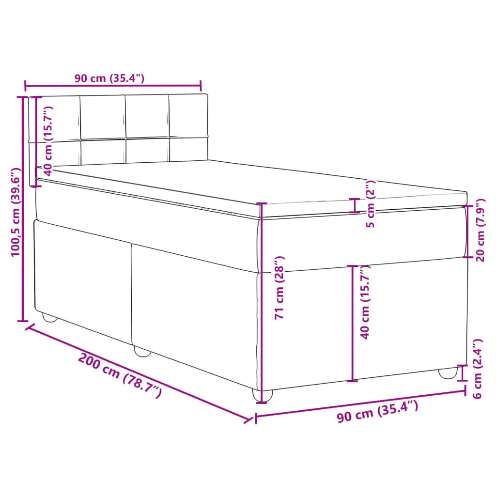 vidaXL Κρεβάτι Boxspring με Στρώμα Μαύρο 90x200 εκ. Υφασμάτινο
