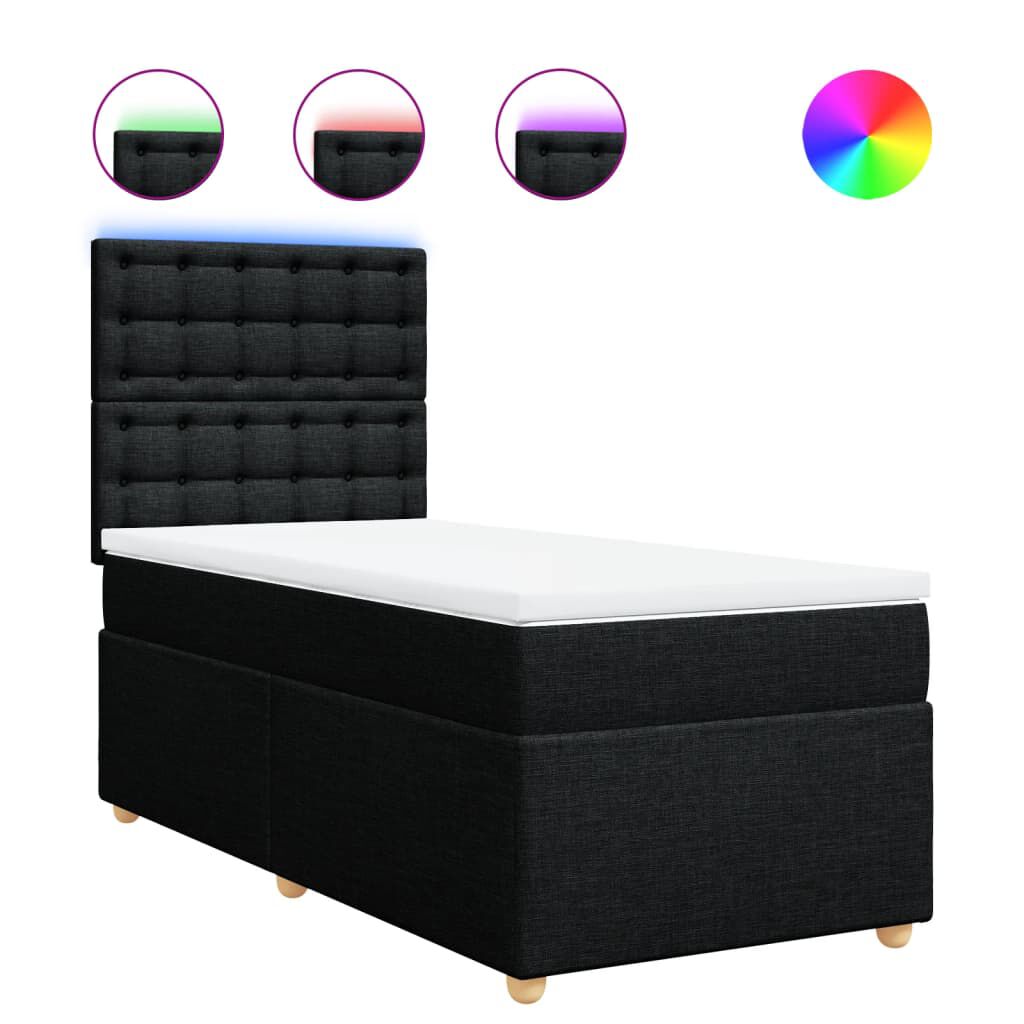 vidaXL Κρεβάτι Boxspring με Στρώμα Μαύρο 80 x 200 εκ. Υφασμάτινο