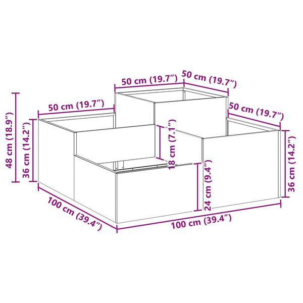 vidaXL Γλάστρα Κήπου 100x100x48 εκ Γαλβανισμένο Ατσάλι