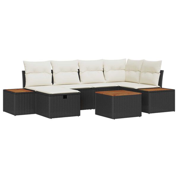 vidaXL Σετ Καναπέ Κήπου με μαξιλάρι 7 pcs Μαύρο Πολυ ράταν