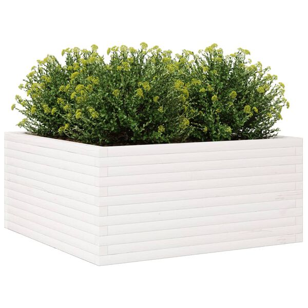 vidaXL Ζαρντινιέρα Κήπου Λευκή 100x100x46 εκ. από Μασίφ Ξύλο Πεύκου