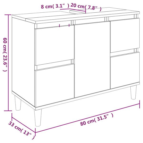 vidaXL Ντουλάπι Νιπτήρα Καπνιστή Δρυς 80x33x60 εκ. Επεξεργ. Ξύλο