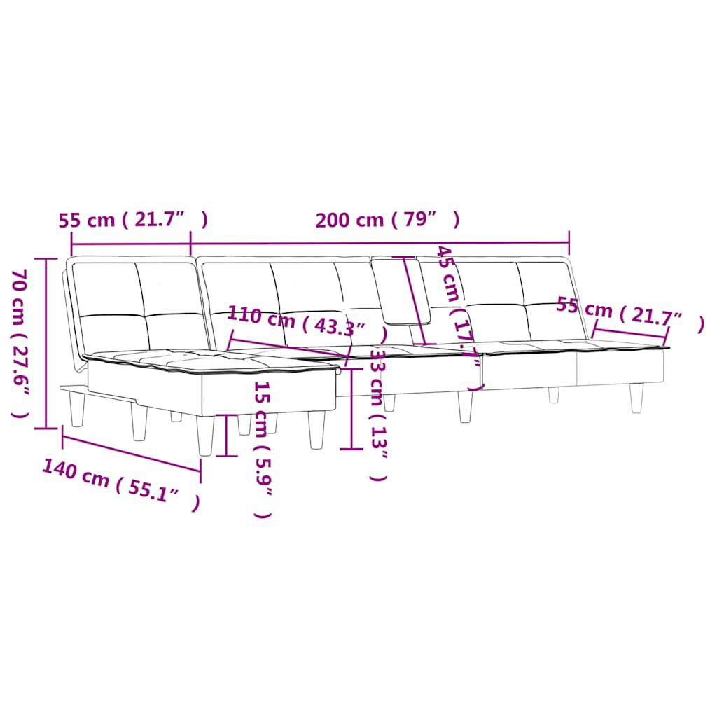 vidaXL Καναπές Κρεβάτι Γωνιακός Σκ. Γκρι 255 x 140 x 70 εκ. Βελούδινος