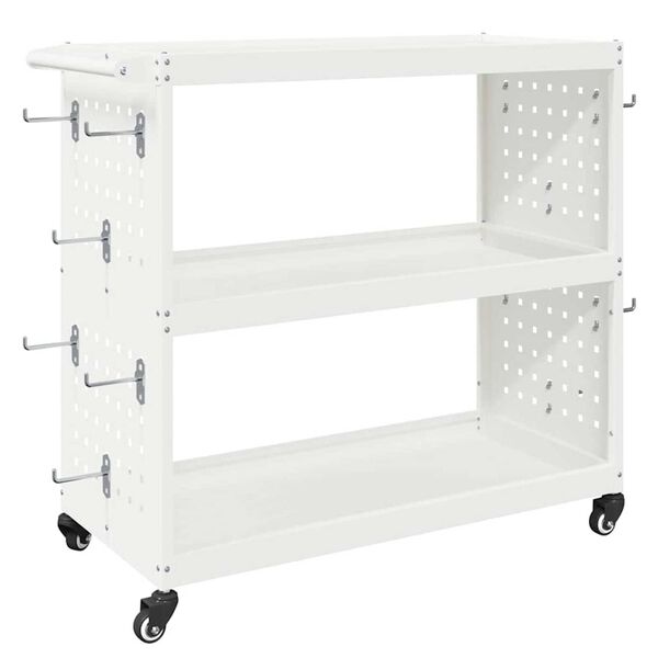 vidaXL Καρότσι εργαλείων με ράφι Λευκό 75 x 35 x 73 εκ. Κρύα χάλυβας