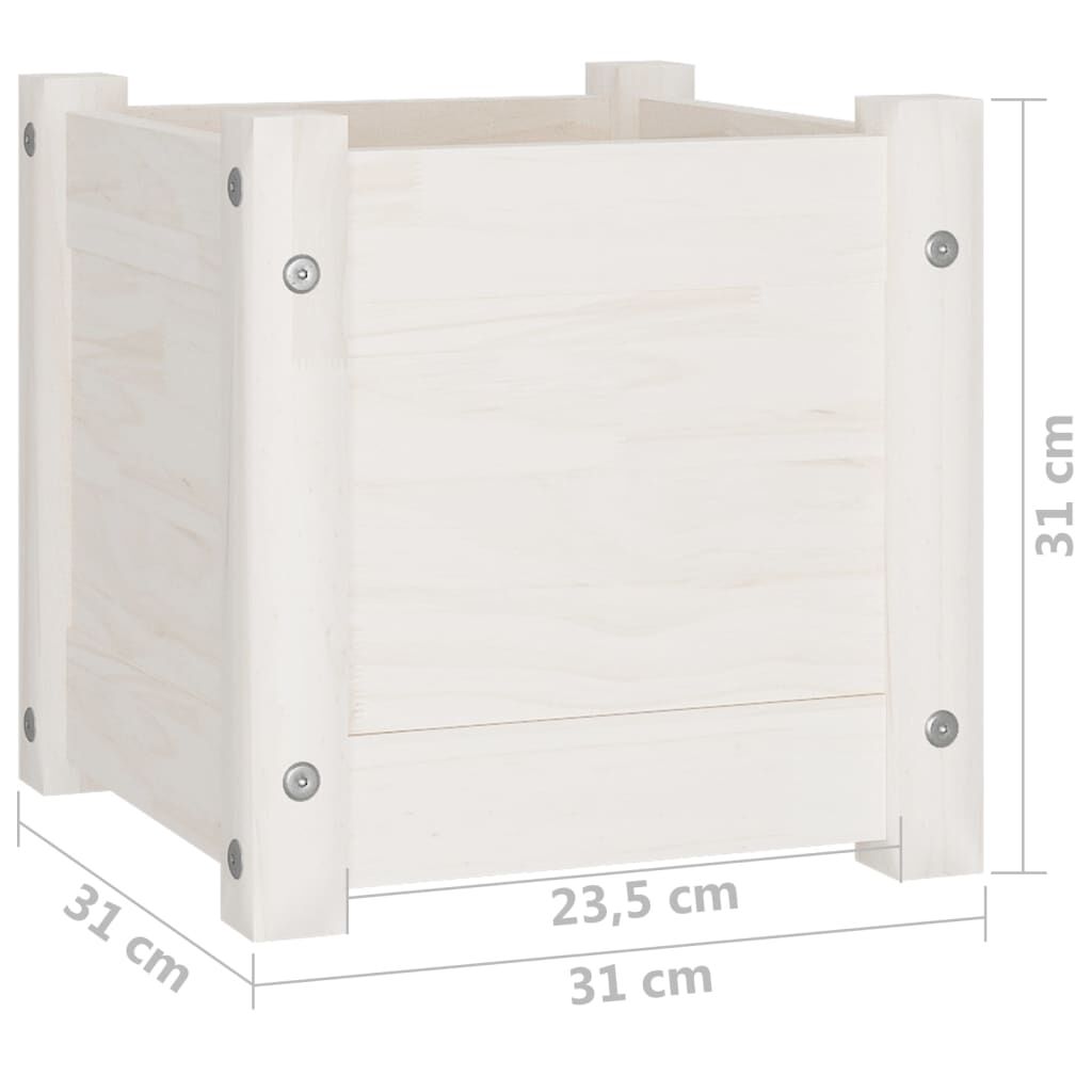 vidaXL Ζαρντινιέρες 2 τεμ. Λευκές 31 x 31 x 31εκ από Μασίφ Ξύλο Πεύκου