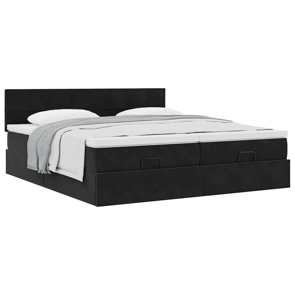 vidaXL Οθωμανικό κρεβάτι με στρώματα Μαύρο 180x200cm Velvet