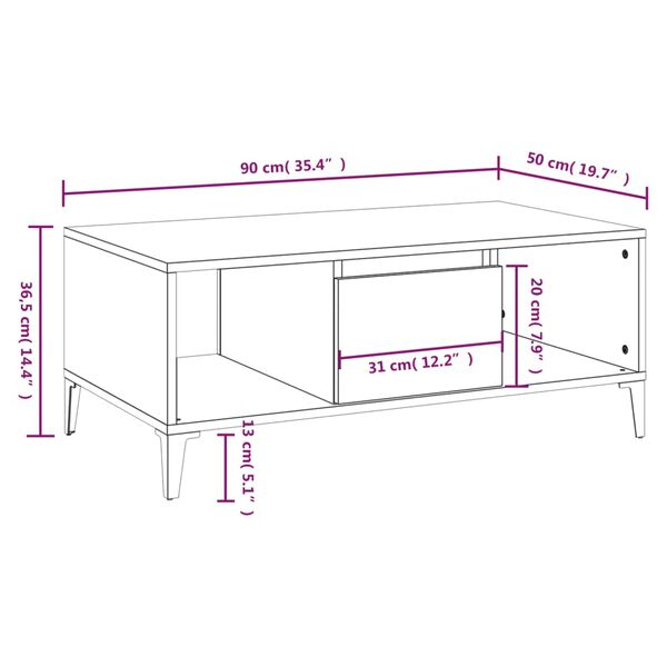 vidaXL Τραπεζάκι Σαλονιού Γκρι Sonoma 90x50x36,5εκ. Επεξεργασμένο Ξύλο
