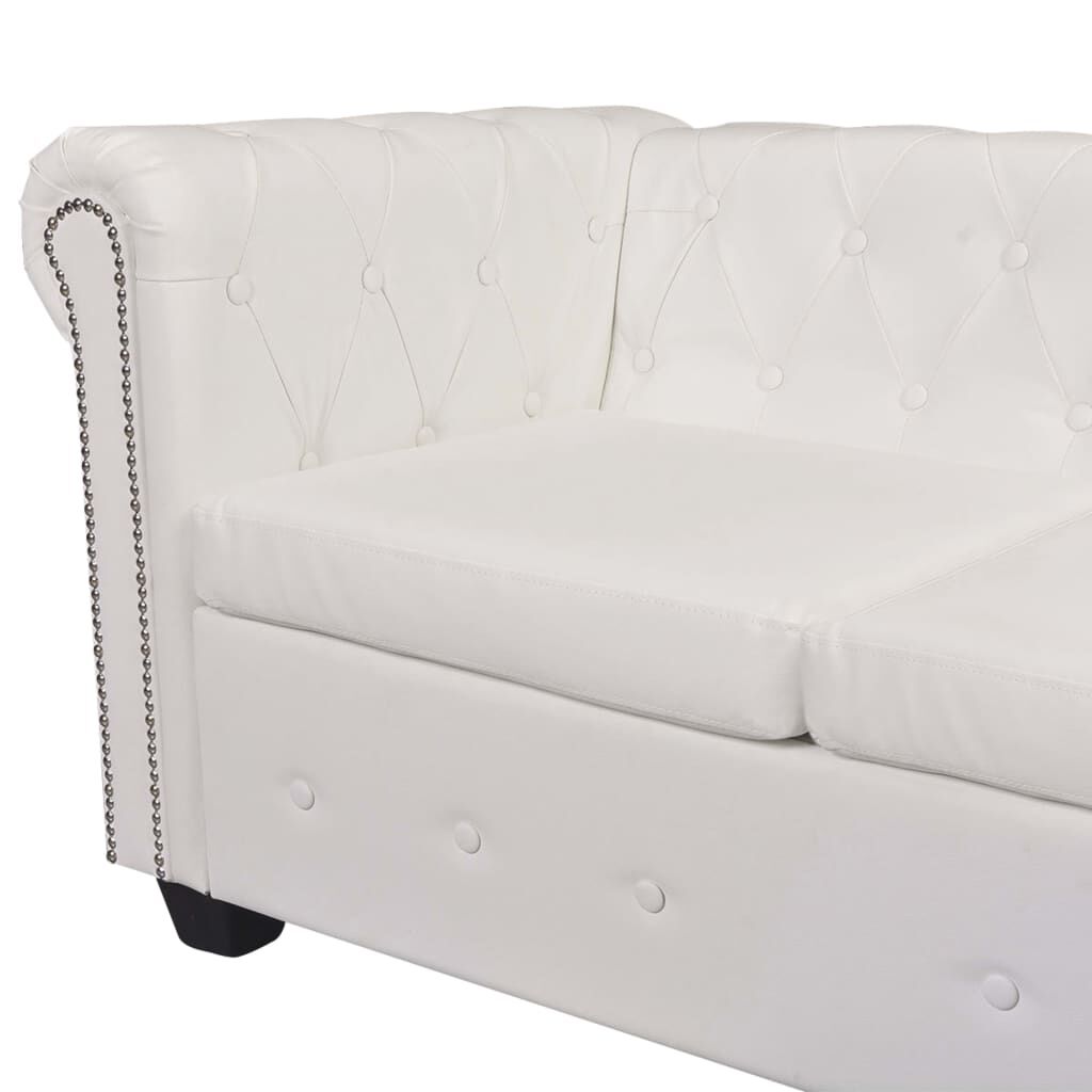 vidaXL Γωνιακός Καναπές Chesterfield 6 Θέσεων Λευκός από Συνθετικό Δέρμα