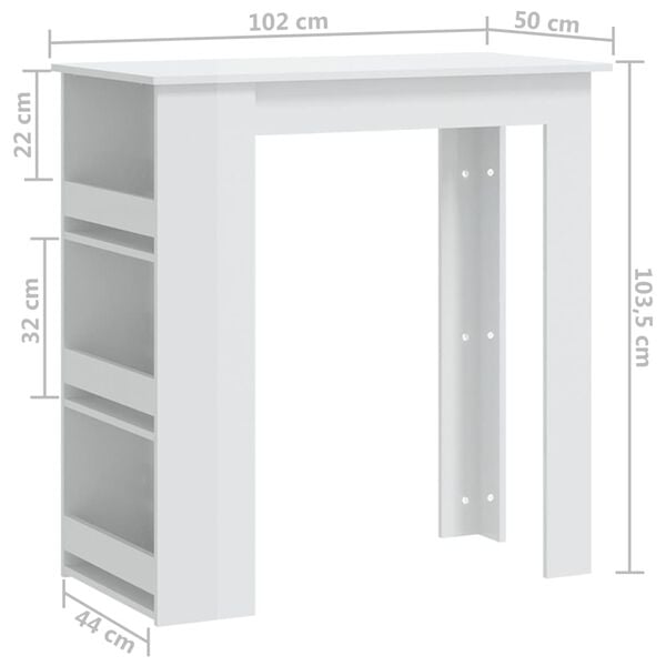 vidaXL Τραπέζι Μπαρ με Ράφια Γυαλ. Λευκό 102x50x103,5 εκ. Επεξ. Ξύλο