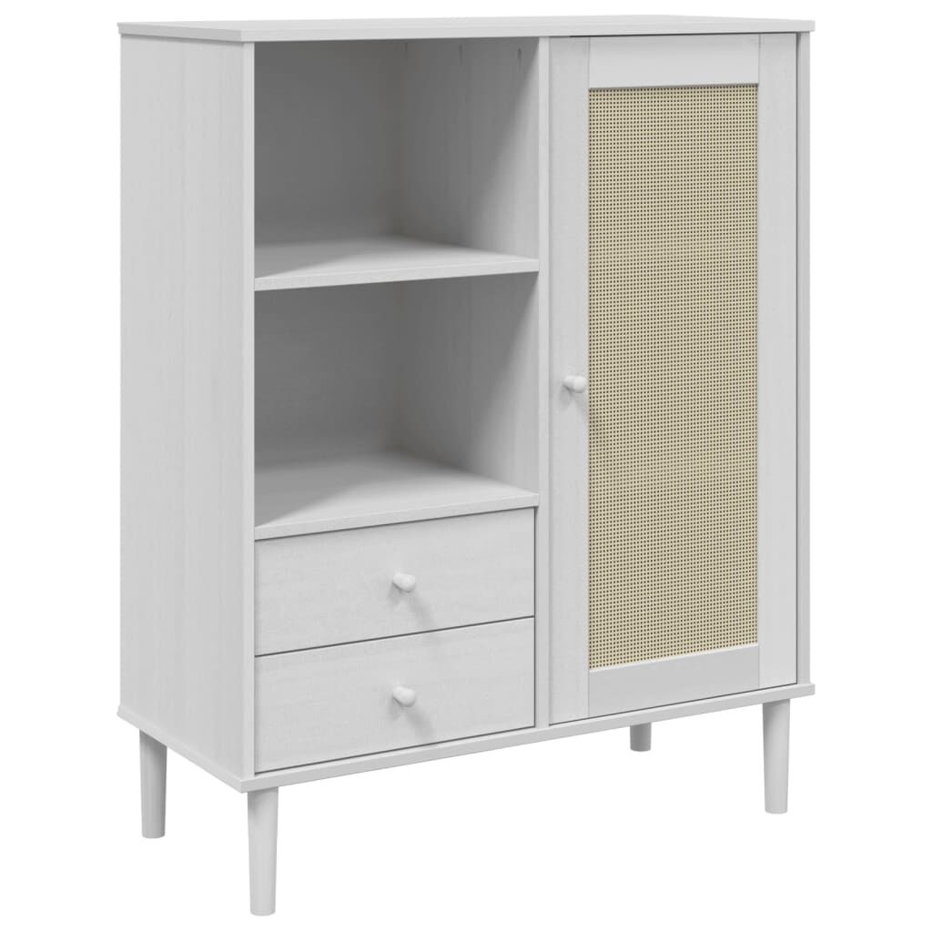 vidaXL Ντουλάπι Ψηλό SENJA Λευκό/Ρατάν 90x40x112 εκ. Μασίφ Ξύλο Πεύκου