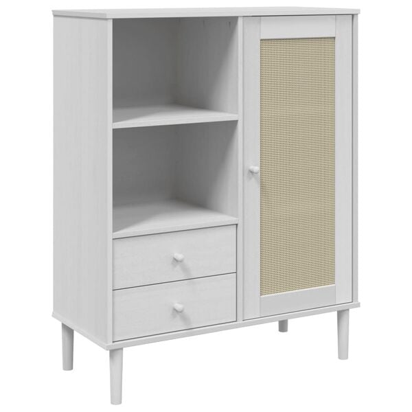 vidaXL Ντουλάπι Ψηλό SENJA Λευκό/Ρατάν 90x40x112 εκ. Μασίφ Ξύλο Πεύκου
