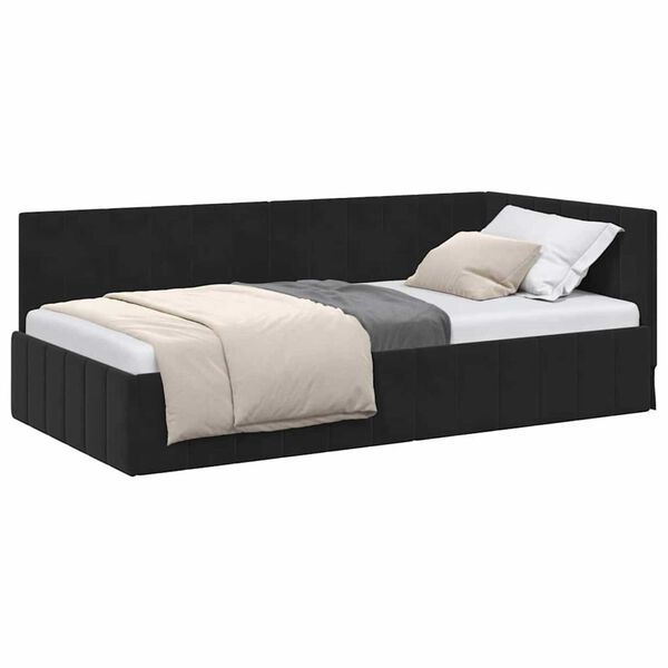 vidaXL Κρεβάτι Γωνίας με κεφαλάρι Μαύρο 90 x 190 cm Βελούδο