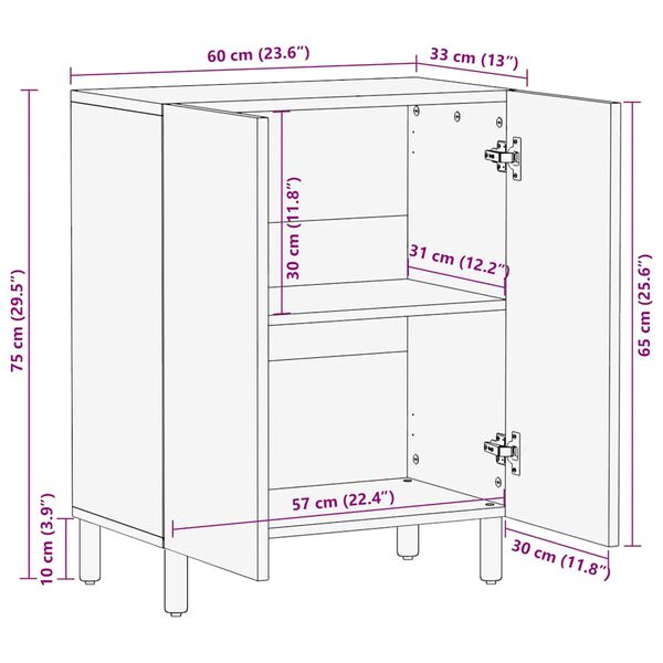 vidaXL Sideboard καφέ 60x33x75 cm μασίφ ξύλο Mango
