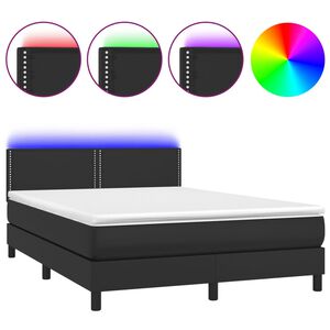 vidaXL Κρεβάτι Boxspring με Στρώμα & LED Μαύρο 140x200 εκ. Συνθ. Δέρμα
