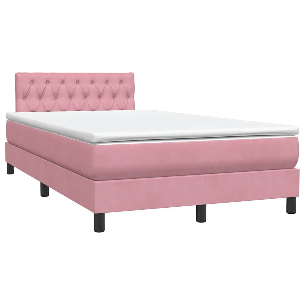 vidaXL Box Spring κρεβάτι με στρώμα ροζ 120x220 cm Βελούδινο