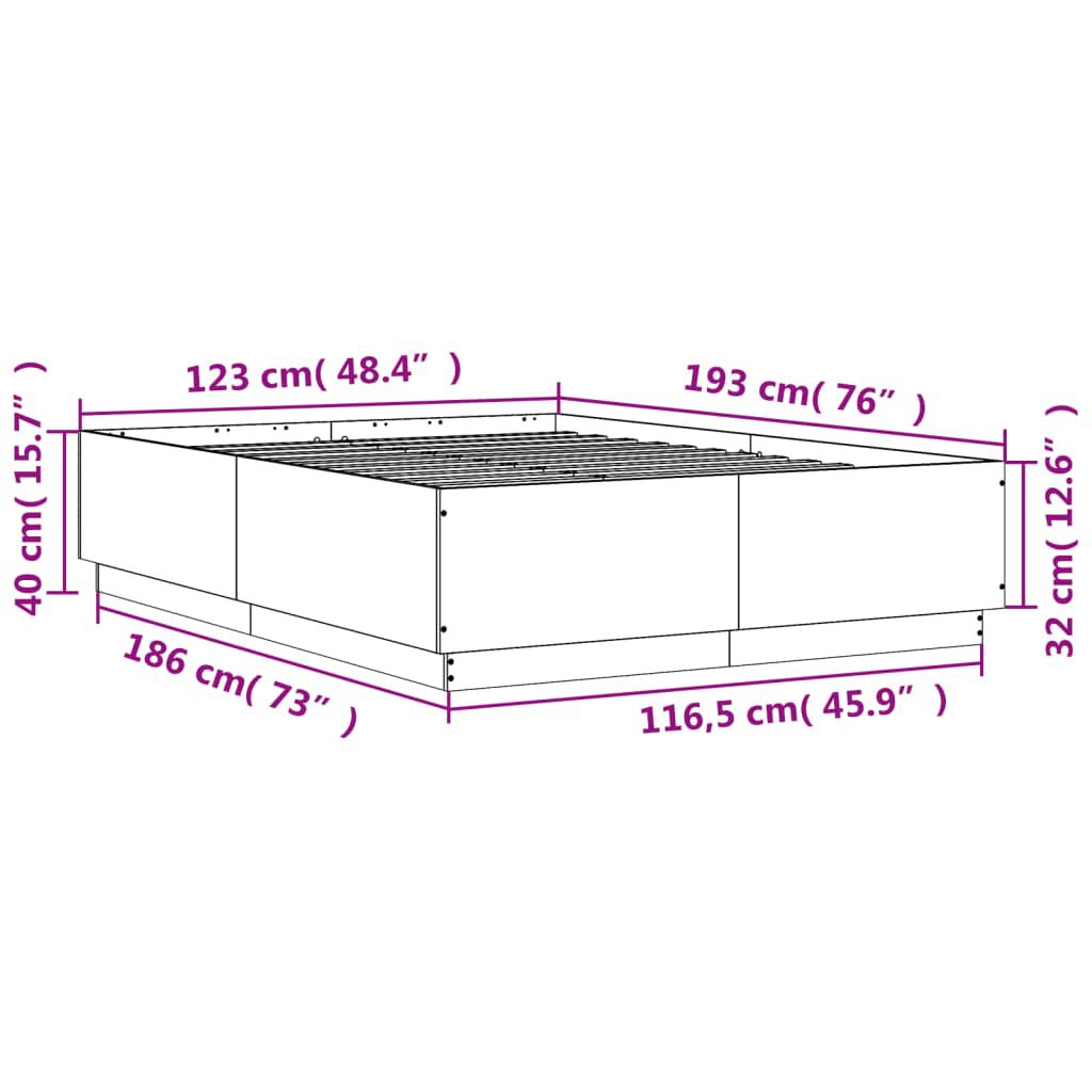 vidaXL Πλαίσιο Κρεβατιού με LED Μαύρο 120x190 εκ Επεξεργ. Ξύλο