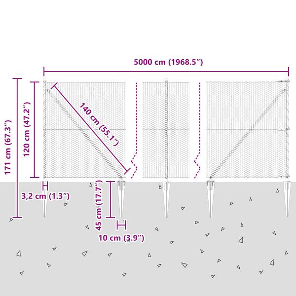 vidaXL Χάλκινος Φράχτης 1.2x50 μ Γαλβανισμένος Χάλυβας