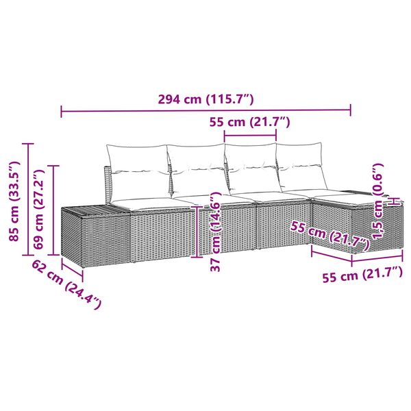 vidaXL Σετ 5 Τεμαχίων Καναπέ Κήπου με Μαξιλάρια Γκρι Πολυ Ρατάν