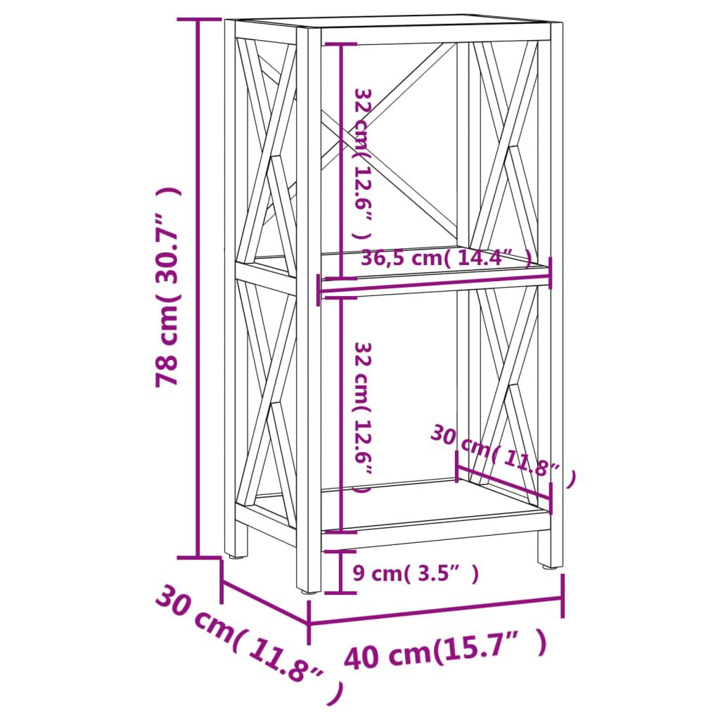 vidaXL Ραφιέρα 3 Επιπέδων 40 x 30 x 78 εκ. από Μασίφ Ξύλο Δρυός