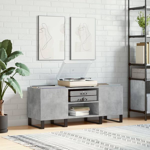 vidaXL Δισκοθήκη Γκρι Σκυροδέματος 121x38x48 εκ. Επεξεργασμένο Ξύλο
