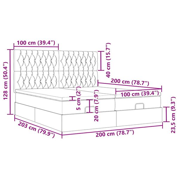 vidaXL Οθωμανικό Κρεβάτι με Στρώματα Κρέμα 200x200cm Ύφασμα