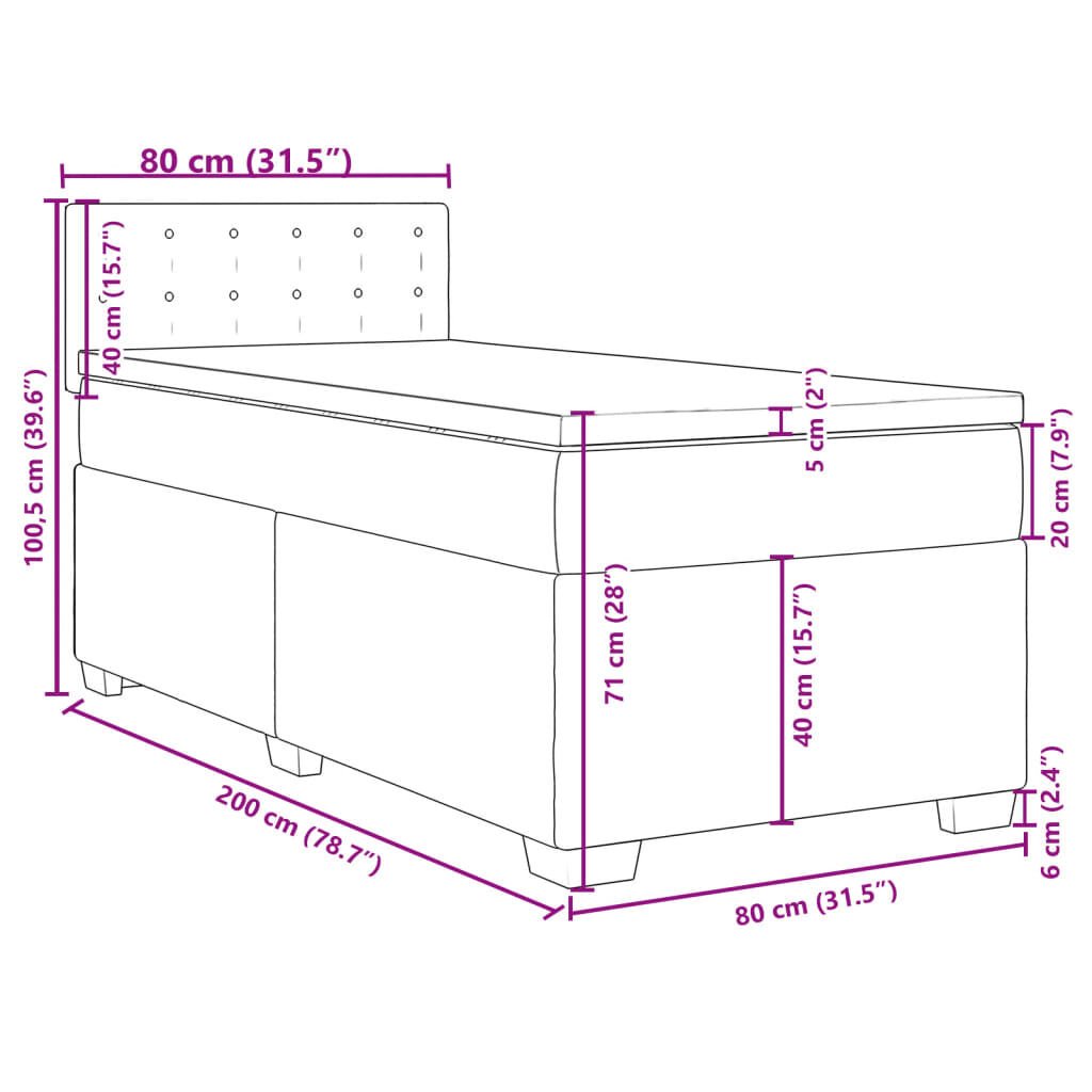 vidaXL Κρεβάτι Boxspring με Στρώμα Μαύρο 80 x 200 εκ. Συνθετικό Δέρμα