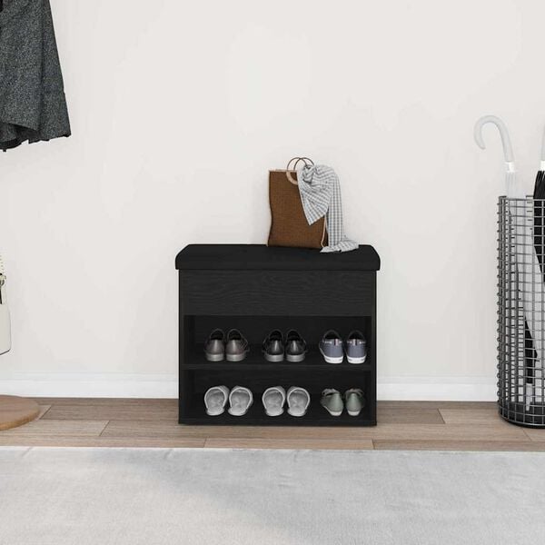 vidaXL Πάγκος για παπούτσια Μαύρο 60 x 30 x 48 εκ. Επεξεργασμένο ξύλο
