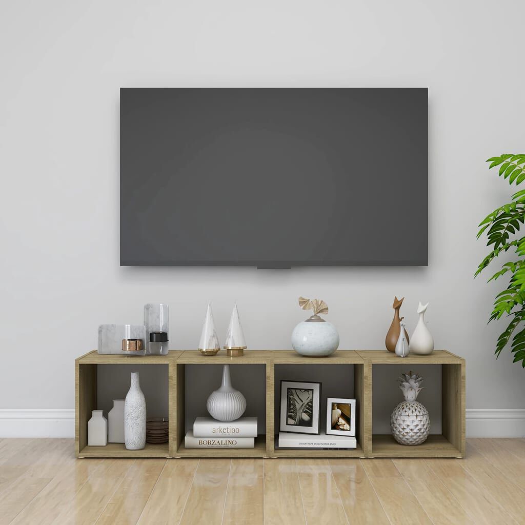 vidaXL Έπιπλα Τηλεόρασης 2 τεμ. Λευκό & Δρυς 37x35x37 εκ. Επεξ. Ξύλο