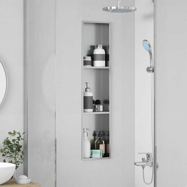 vidaXL Νίτσα Μπάνιου Ασημί 90 x 20 x 9.5 εκ Ανοξείδωτο ατσάλι