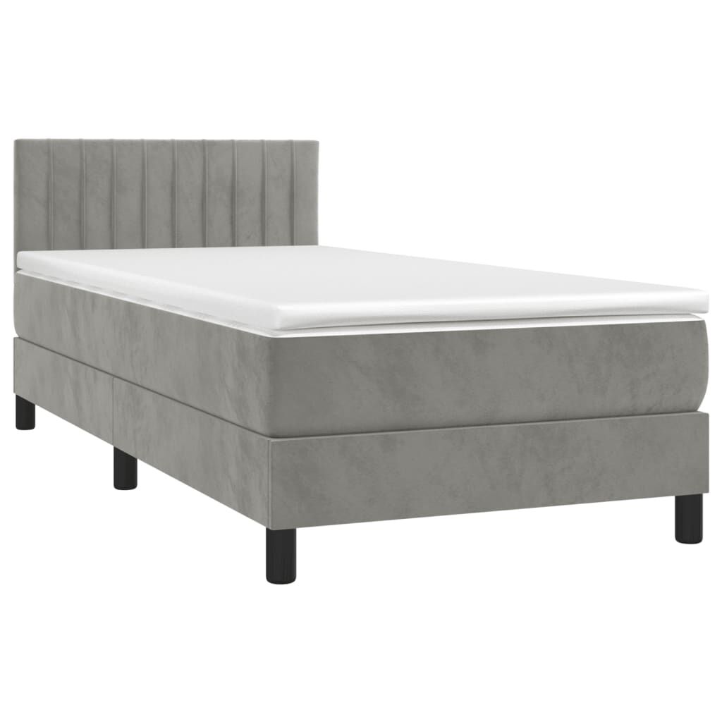 vidaXL Κρεβάτι Boxspring με Στρώμα & LED Αν.Γκρι 80x200 εκ. Βελούδινο