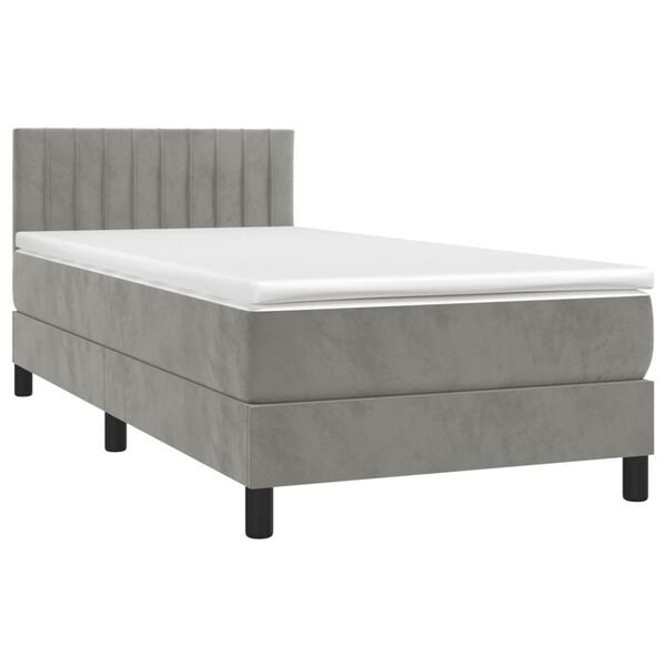 vidaXL Κρεβάτι Boxspring με Στρώμα & LED Αν.Γκρι 80x200 εκ. Βελούδινο