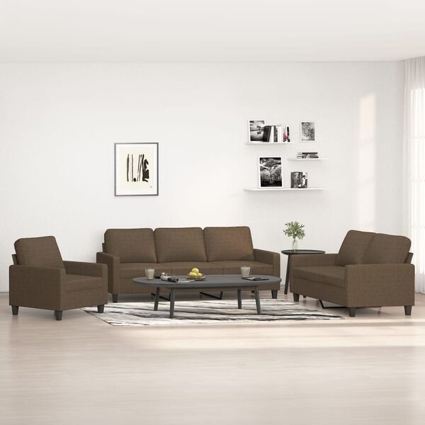 vidaXL Πολυθρόνες Σετ 3 Τεμαχίων Καφέ από Ύφασμα με Μαξιλάρια