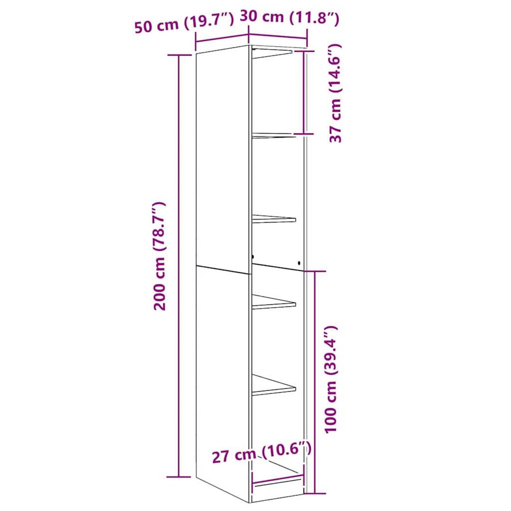 vidaXL Ντουλάπι Μαύρη δρυς 30 x 50 x 200 εκ. Επεξεργασμένο ξύλο