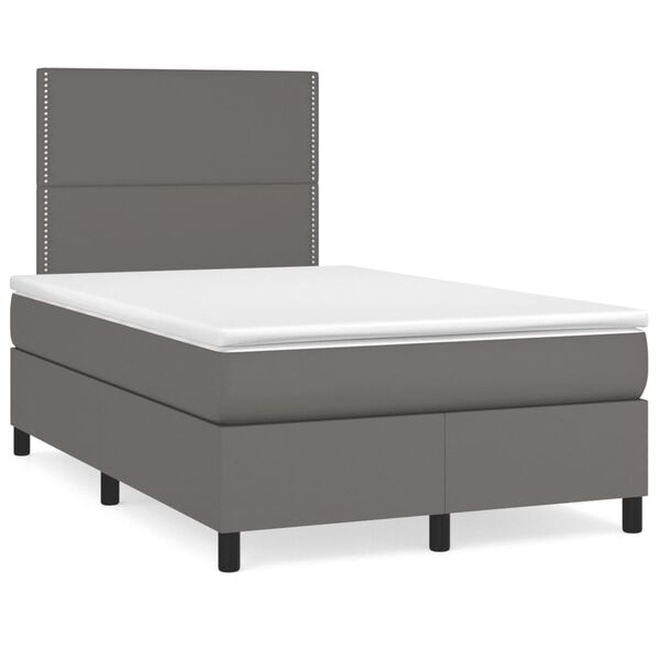 vidaXL Κρεβάτι Boxspring με Στρώμα Γκρι 120x190εκ. από Συνθετικό Δέρμα