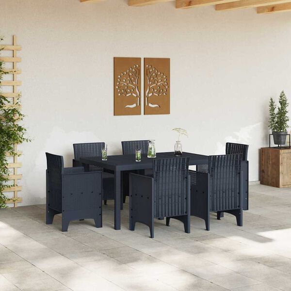 vidaXL Σέτ φαγητού για κήπο 7 pcs Ανθρακί Rattan Polt
