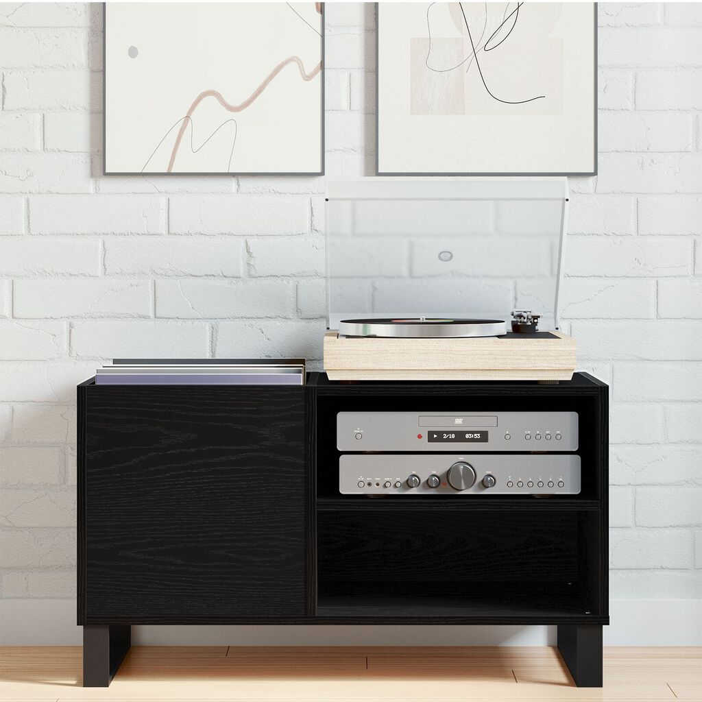 vidaXL Μαύρη Ντουλάπα Δίσκων από Σφένδαμο 84,5x38x48 εκ. Κατεργασμένο Ξύλο