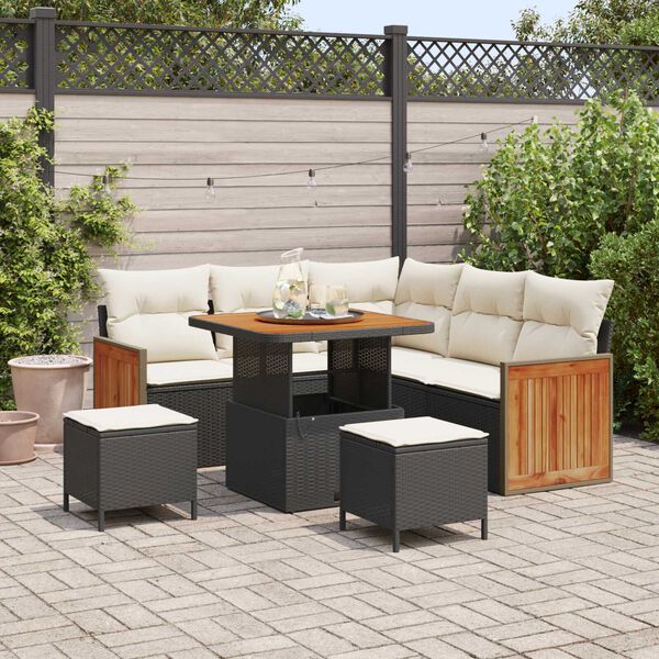 vidaXL Σετ Καναπέ Κήπου 8 pcs Μαύρο και κρεμ 80 x 80 x 71 cm