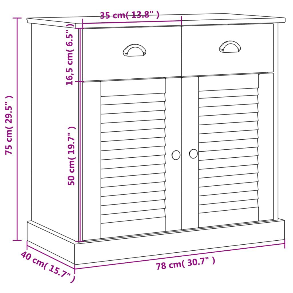vidaXL Ντουλάπι με Συρτάρια VIGO Γκρι 78x40x75 εκ. Μασίφ Ξύλο Πεύκου