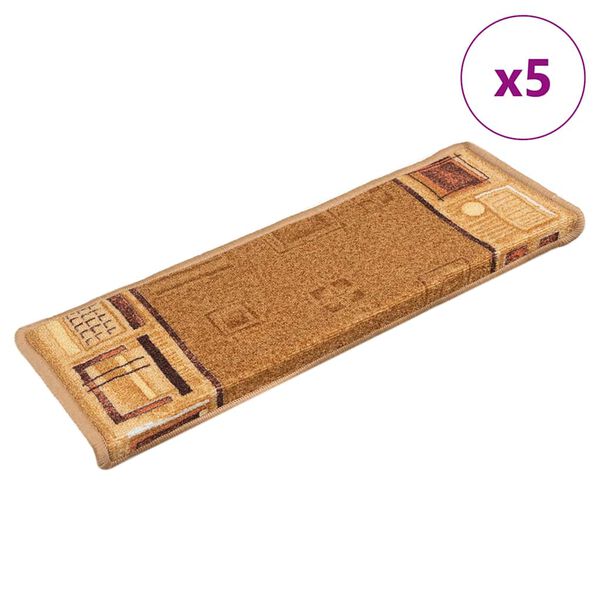 vidaXL Πατάκια Σκάλας Αυτοκόλλητα 5 τεμ. Μπεζ 65x21x4 εκ.