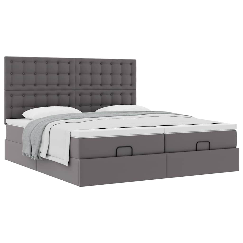 vidaXL Οθωμανικό κρεβάτι με στρώματα Γκρι 200x200cm Faux Leather