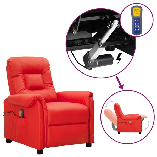 vidaXL Πολυθρόνα Μασάζ με Ανύψωση Κόκκινο Συνθετικό Δέρμα