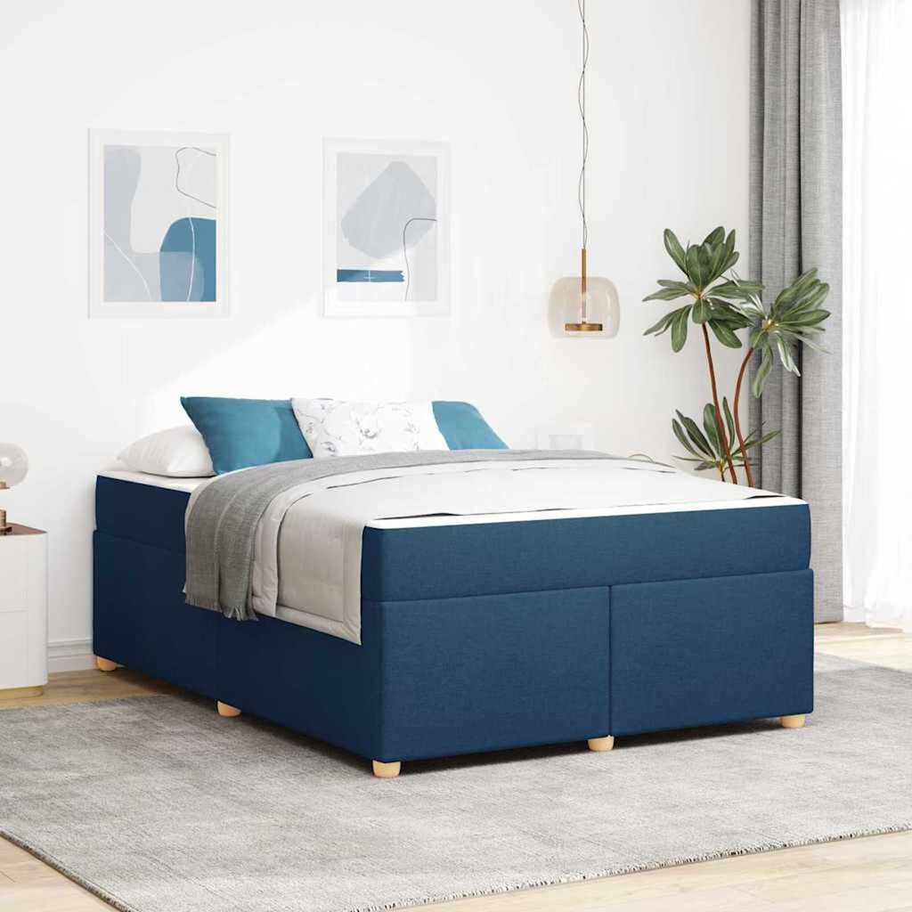 vidaXL Σκελετός Κρεβατιού με στρώμα Μπλε 160 x 200 cm ύφασμα