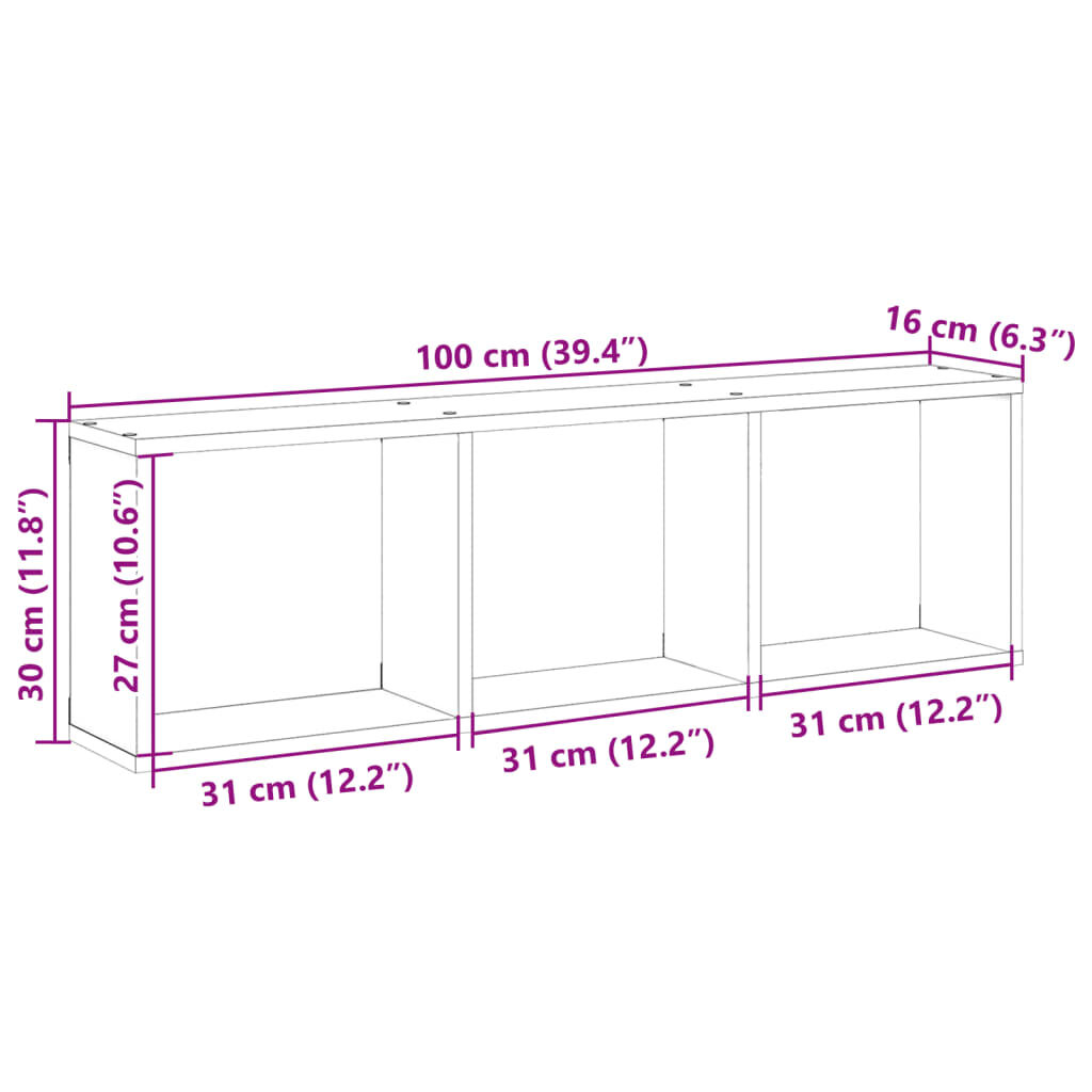 vidaXL Ντουλάπι Τοίχου Λευκό 100x20x30 εκ. από Επεξεργασμένο Ξύλο
